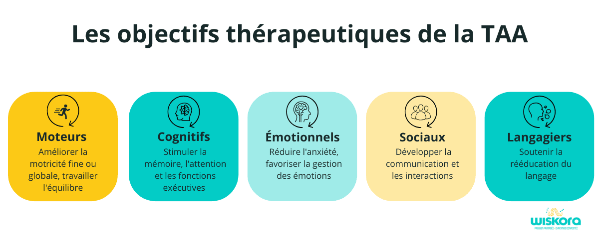 Objectifs thérapeutiques TAA zoothérapie moteurs cognitifs émotionnels sociaux langagiers